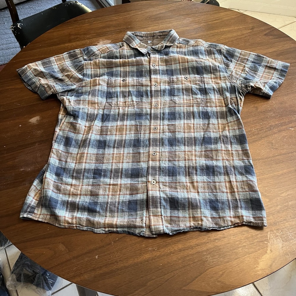 Kuhl Shirt Mens XL Blue Gray Plaid Short Sleeve Button Outdoor Hiking Response - Picture 2 of 11